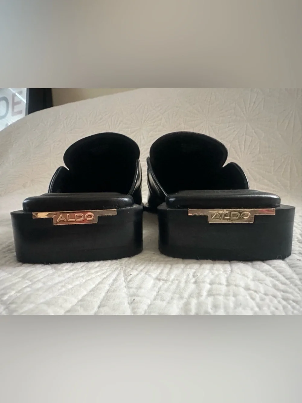 ALDO Black Patent Leather Slip-On Loafers with Gold Hardware